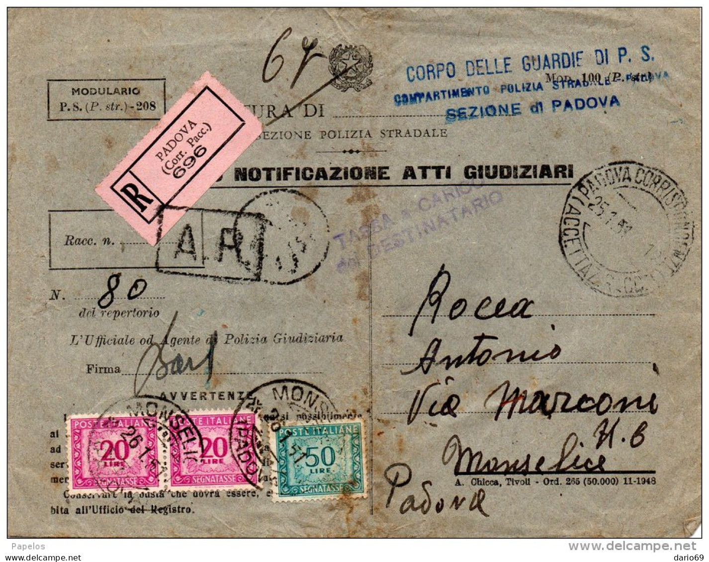 1951 LETTERA  CON ANNULLO PADOVA - Taxe