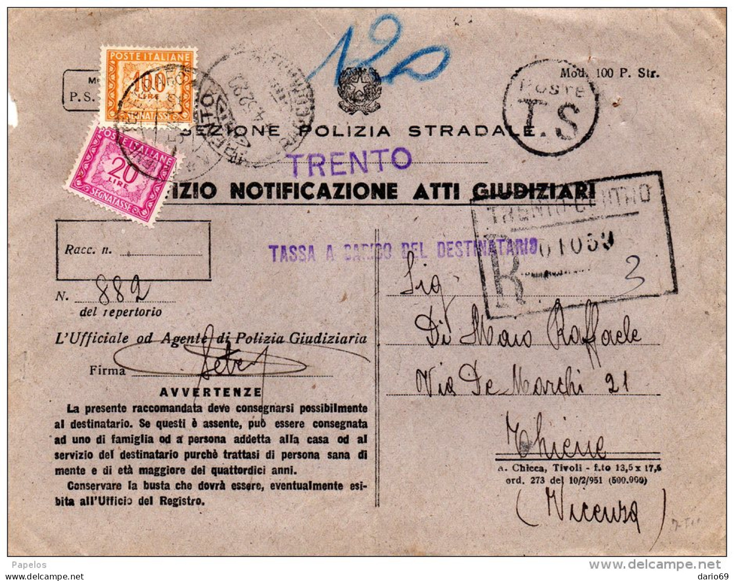 1952 LETTERA  CON ANNULLO TRENTO - Segnatasse