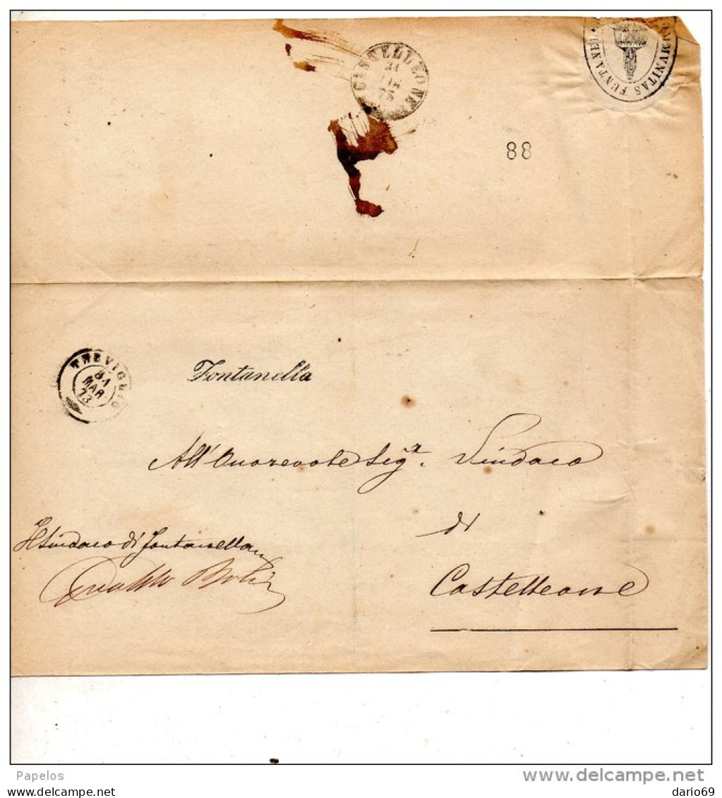 1873  LETTERA   CON ANNULLO IN CORSIVO FONTANELLA  BERGAMO + TREVIGLIO - Poststempel
