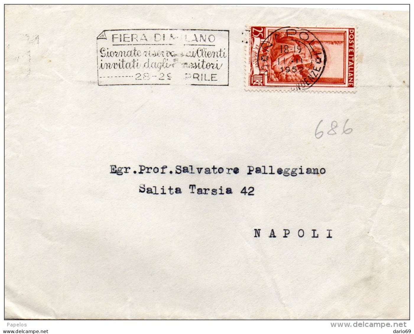 1952 LETTERA CON ANNULLO NAPOLI + TARGHETTA - 1946-60: Marcophilie