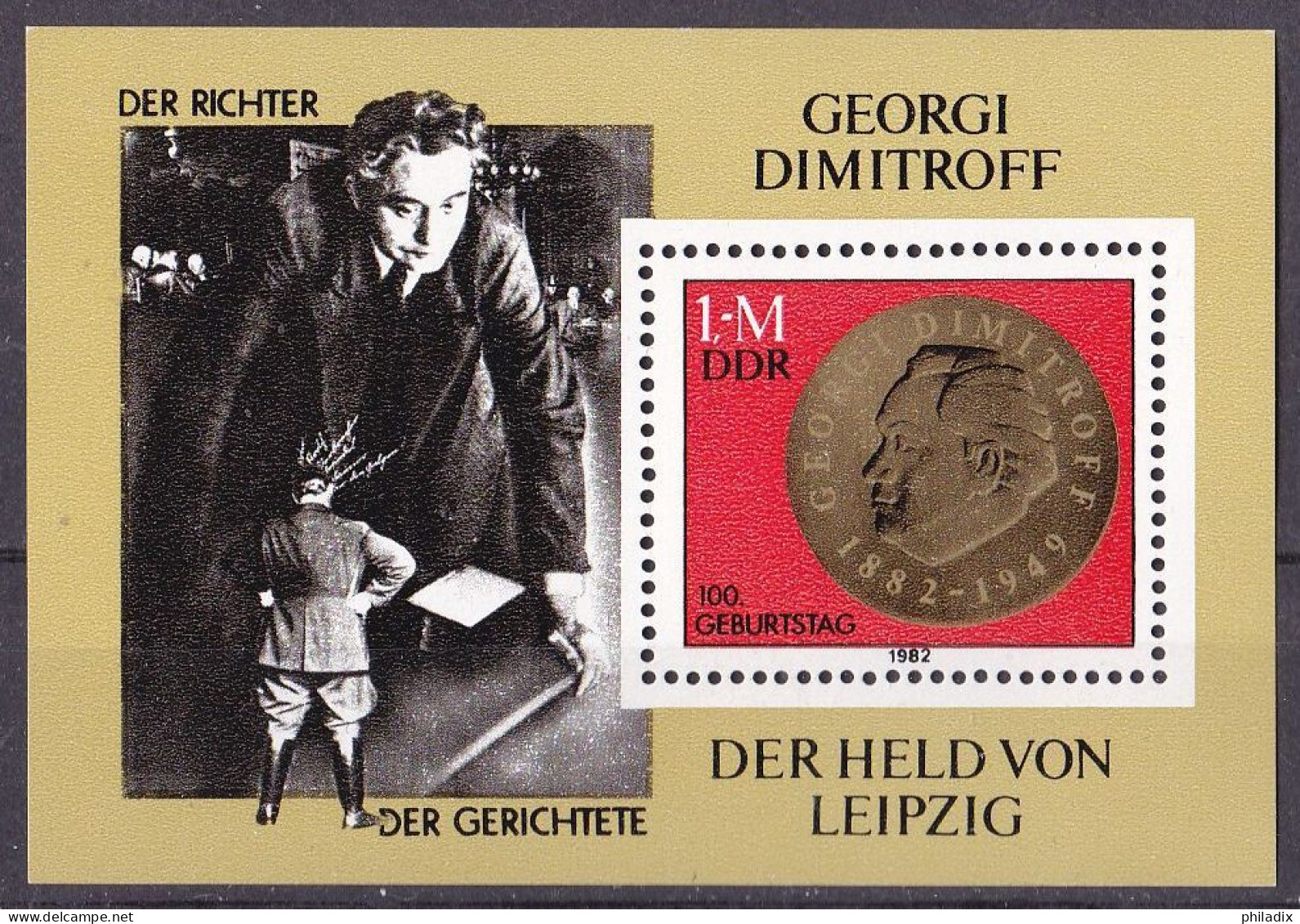 # (2708) DDR 1982 100. Geburtstag Von Georgi M. Dimitrow Block 68 **/MNH (Blk-74) - 1981-1990