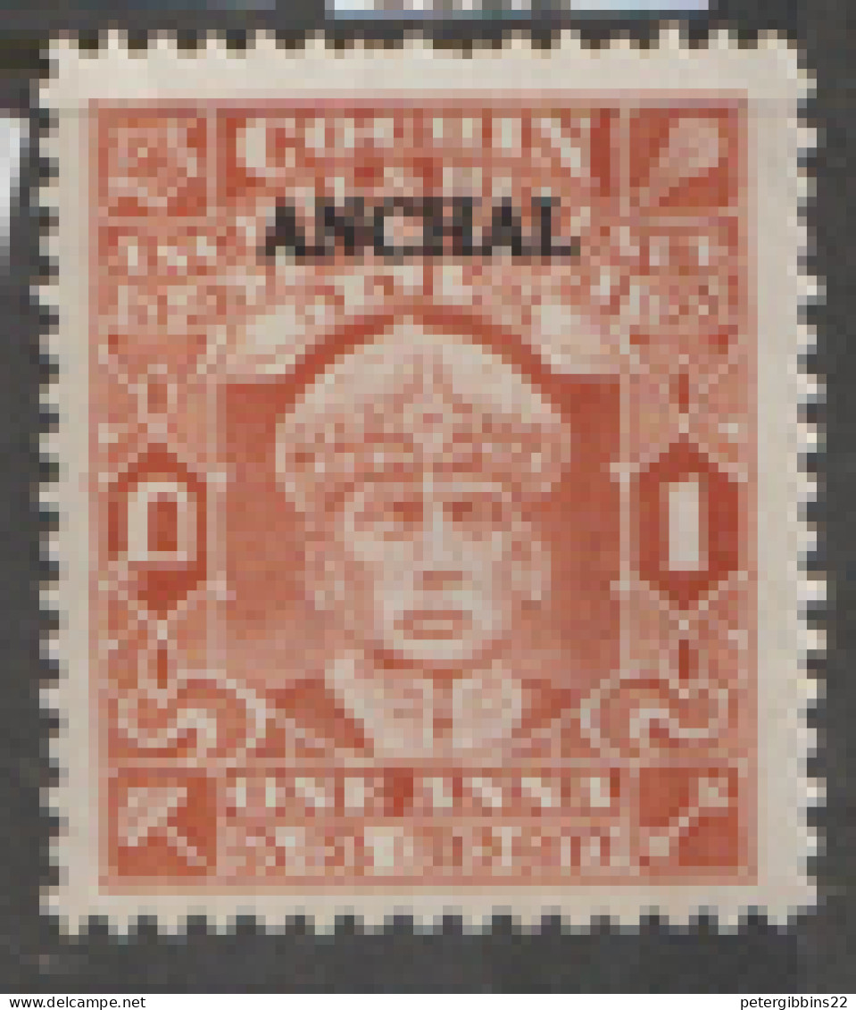 India  Cochin  1935  SG  74  1aoverprinted ANCHEL  Perf 11 Mounted Mint - Cochin