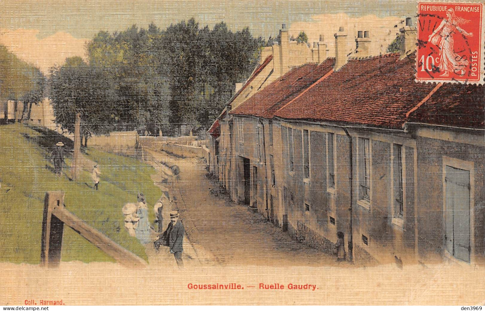 GOUSSAINVILLE (Val-d'Oise) - Ruelle Gaudry - Carte Toilée Couleurs - Cachet En Pointillés - Voyagé 1914 (2 Scans) - Goussainville