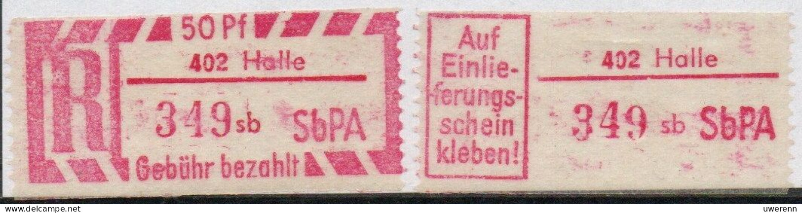 DDR Einschreibemarke Halle SbPA Postfrisch, EM2B-402sbI PU+ RU (b) Gt - Etiquetas De Certificado