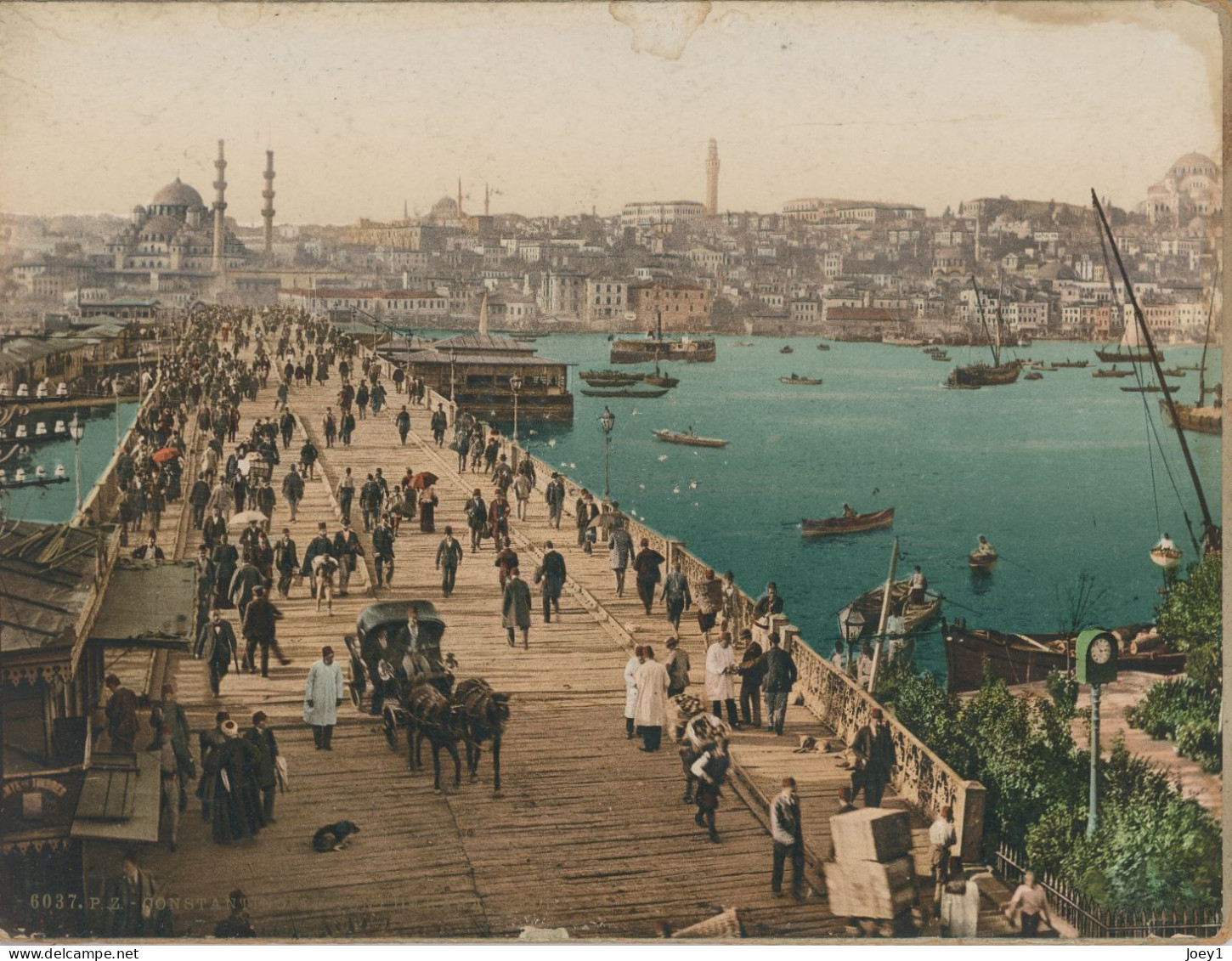 Photo Constantinople 1890, Pont De Kara-Keui... Albuminée Colorisé Format 16/22(photolithographie) - Alte (vor 1900)