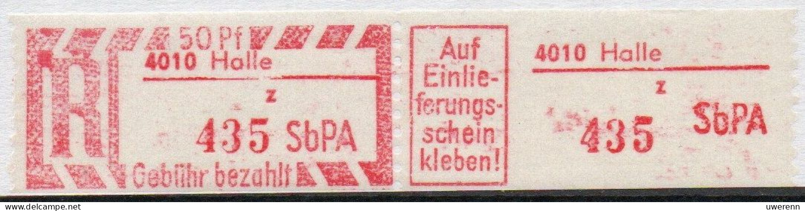 DDR Einschreibemarke Halle SbPA Postfrisch, EM2F-4010z(2) Zh - Labels For Registered Mail