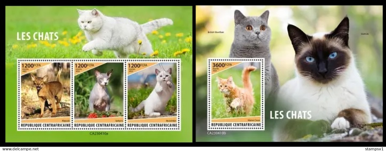 Central Africa 2023 Cats. (410) OFFICIAL ISSUE - Domestic Cats