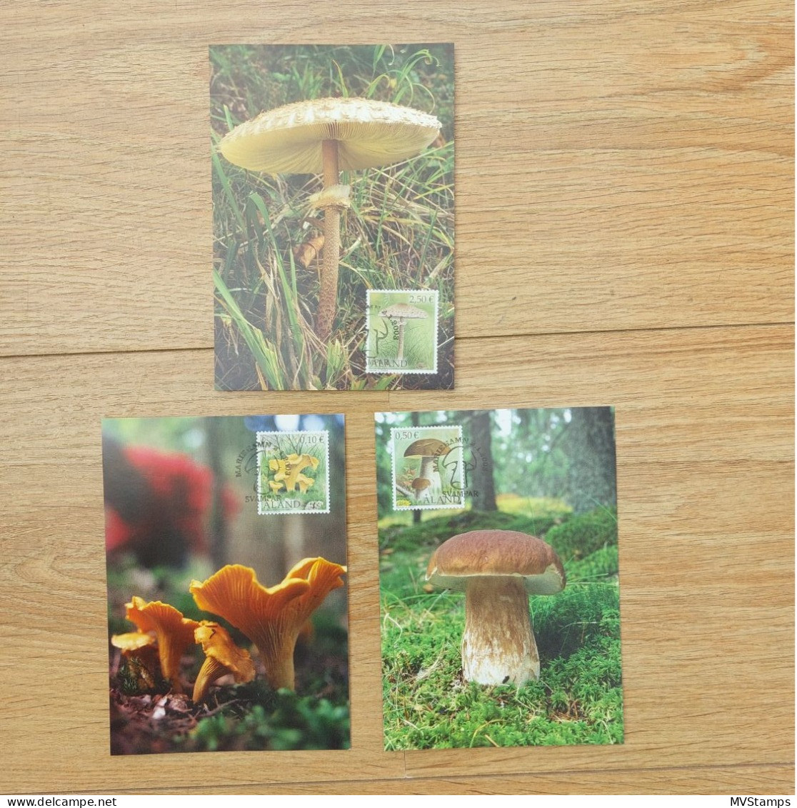 Aland 2003 Set Mushroom/Pilze Stamps (Michel 214/16) Used On Illustrated Postcards - Aland