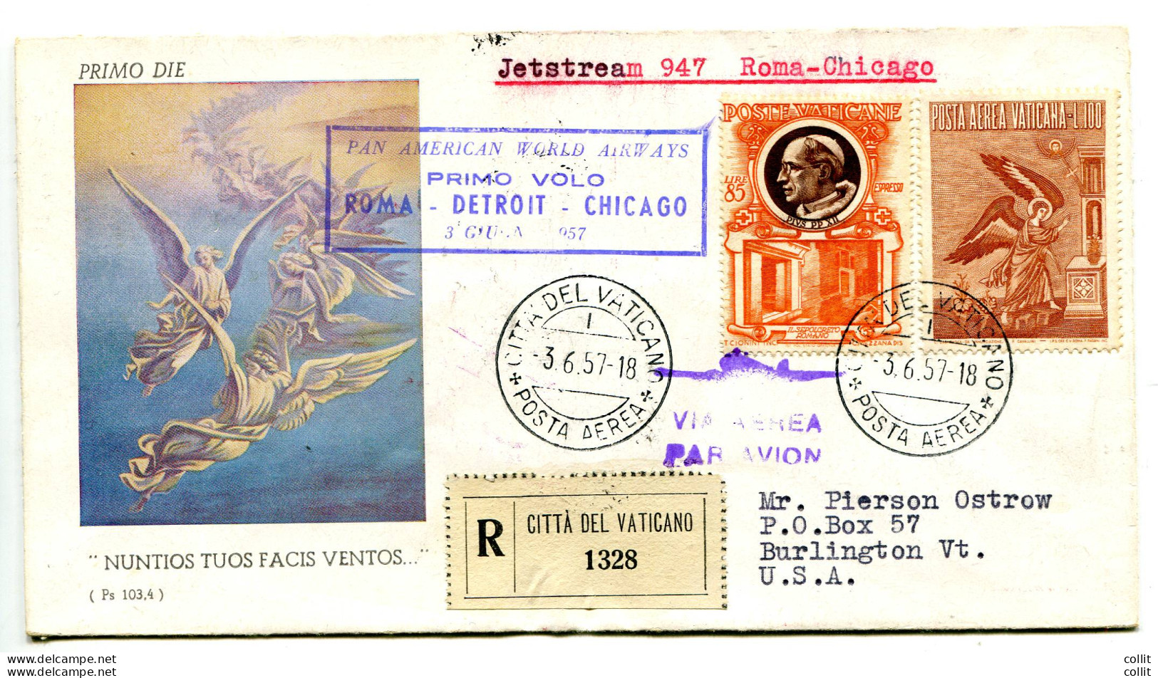 Volo Pan Am (Vaticano) Roma Chicago Del 3.6.57 - Poste Aérienne