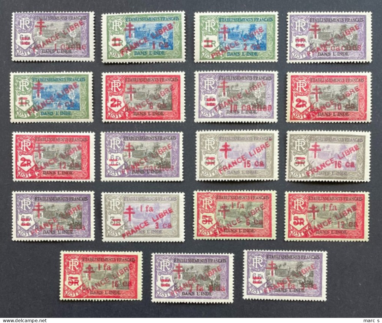 INDE INDIA 1943 - NEUF*/MH - LUXE -  Série Complète YT 198 / 216 - FRANCE LIBRE - RARE - FORTE COTE - Neufs