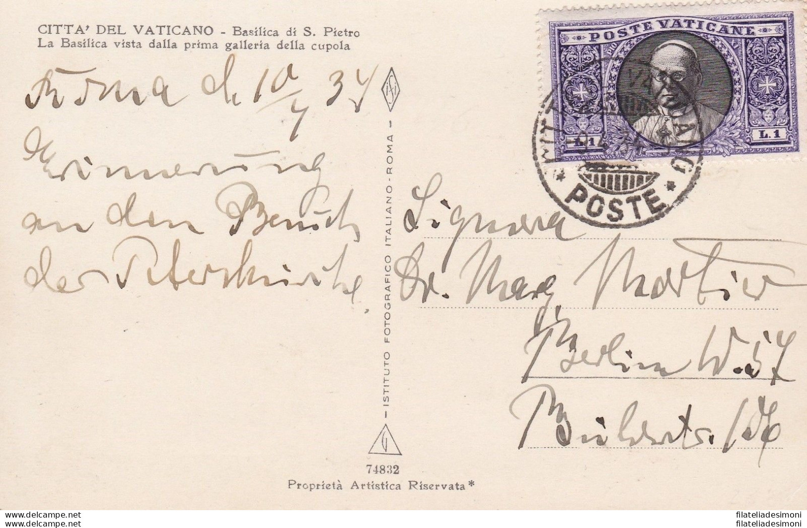 1933 Vaticano , N° 28 Su Cartolina Viaggiata Nel 1934 - FDC