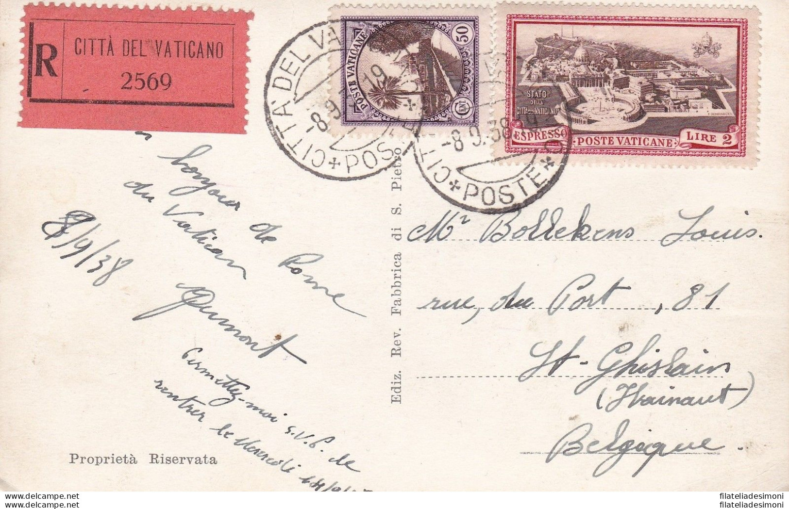 1933 Vaticano,   N. 24+Ex 3  Su Cartolina Viaggiata Nel 1938 - FDC