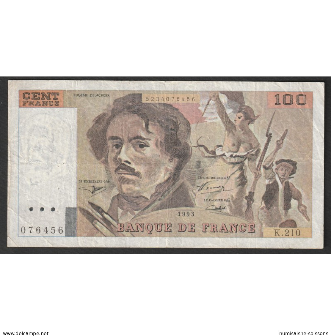 FAY 69BIS/5 - 100 FRANCS DELACROIX - 1993 - TYPE 1978 - "Imprimé En Continu" - K.210 - TTB - 100 F 1978-1995 ''Delacroix''