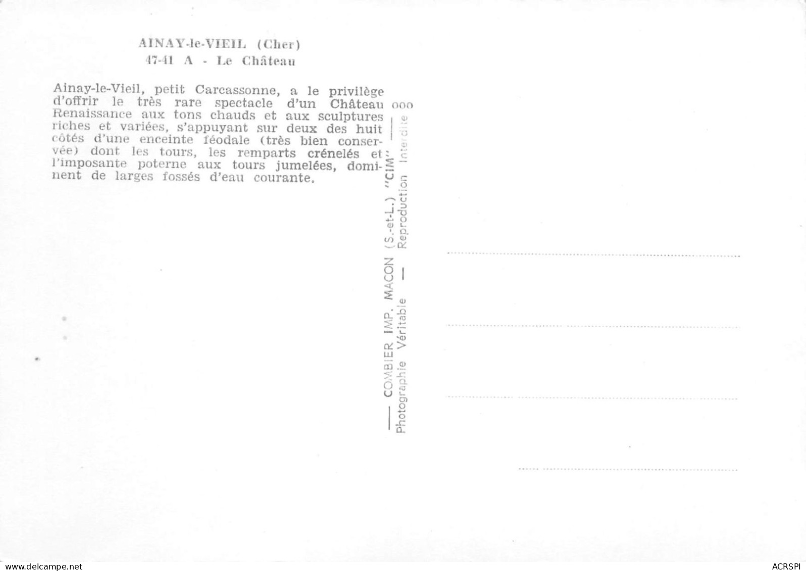 18 AINAY LE VIEIL Le Chateau   46 (scan Recto Verso)KEVREN0718 - Ainay-le-Vieil