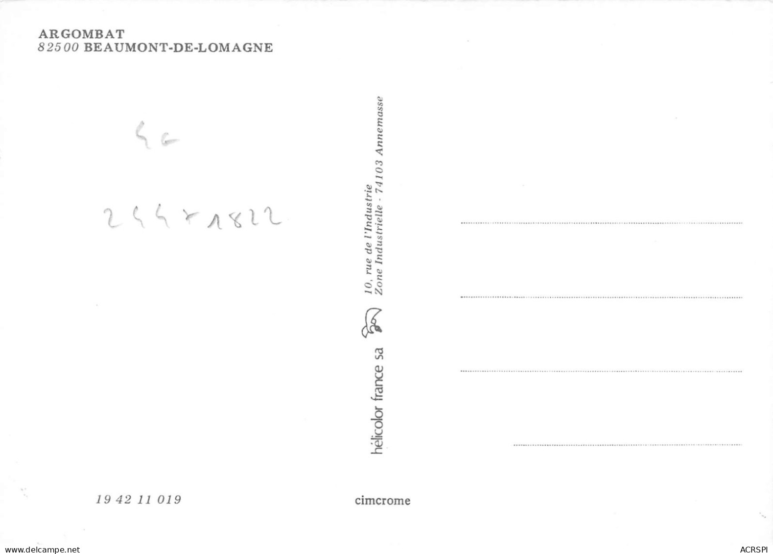 82 BEAUMONT DE LOMAGNE  ARGOMBAT Vue Du Ciel   68 (scan Recto Verso)KEVREN0736 - Beaumont De Lomagne