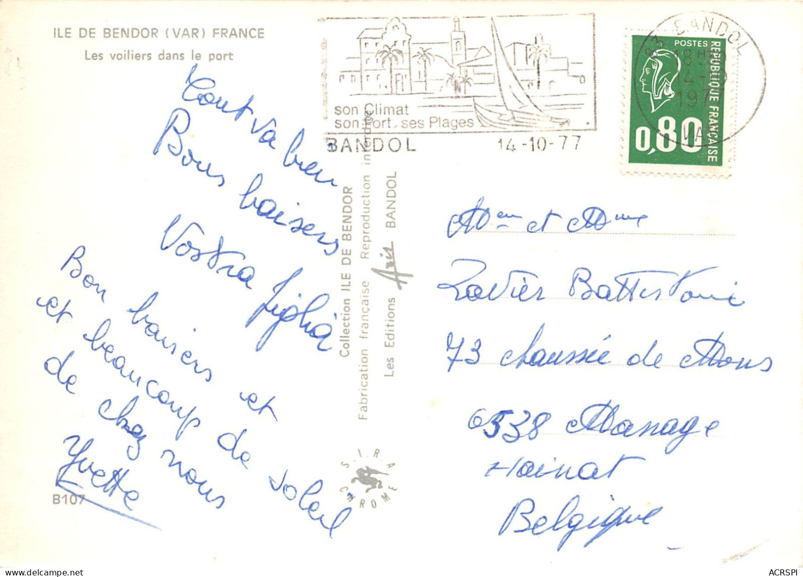 83 Bandol Ile De Bendor Voiliers Dans Le Port  42 (scan Recto Verso)KEVREN0732 - Porquerolles