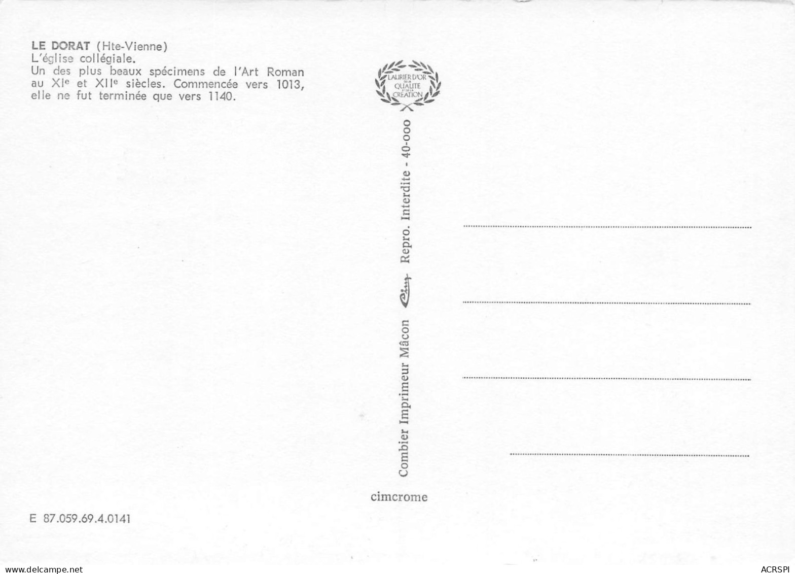 87 LE DORAT La Collégiale  7 (scan Recto Verso)KEVREN0744 - Le Dorat