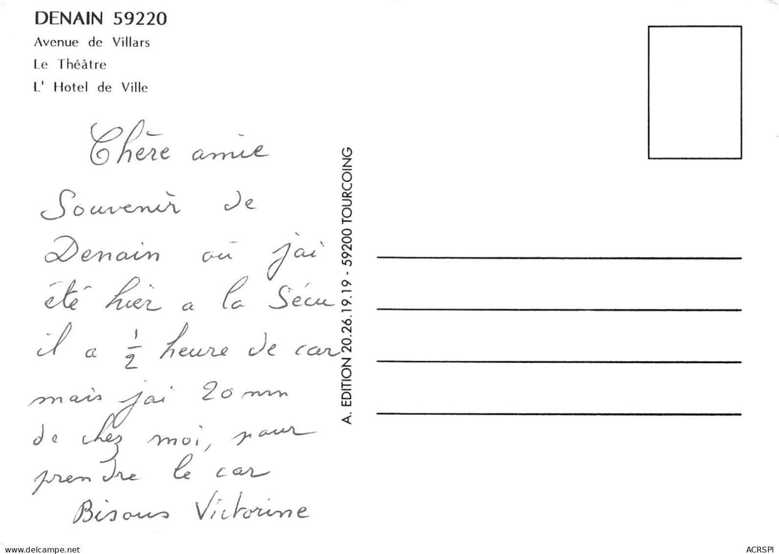 59  DENAIN Avenue De VILLARS Le Théatre La Mairie       72  (scan Recto Verso)KEVREN0753 - Denain