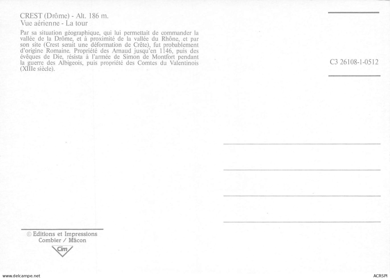 26  CREST  La Tour Monumentale  60  (scan Recto Verso)KEVREN0750 - Crest