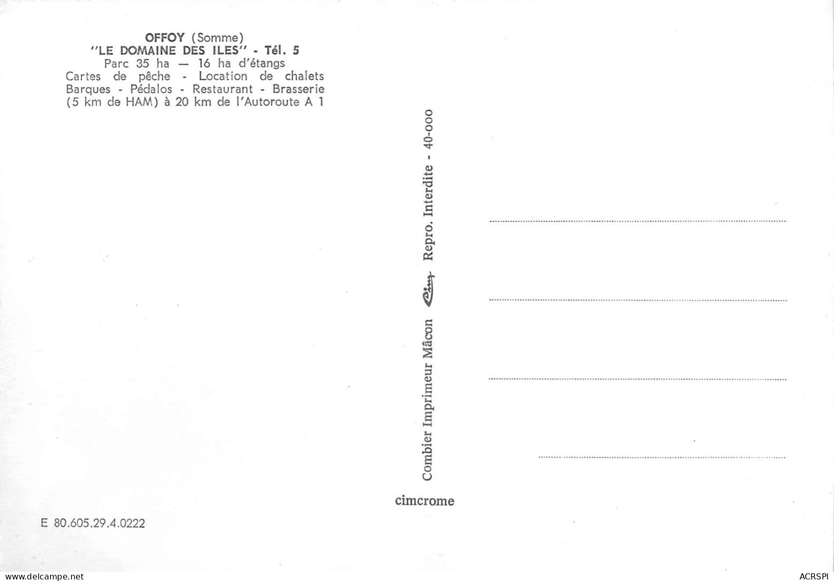 80  OFFOY HAM Le Domaine Des îles Le Restaurant Bar Brasserie Extérieur   69 (scan Recto Verso)KEVREN0755 - Ham