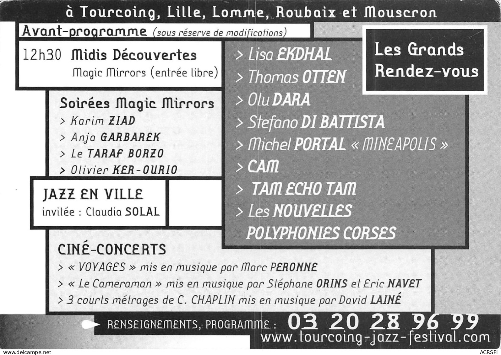 59 TOURCOING  Festival Planètes JAZZ Novembre 2001 Publicité  91(scan Recto Verso)KEVREN0765 - Musica E Musicisti