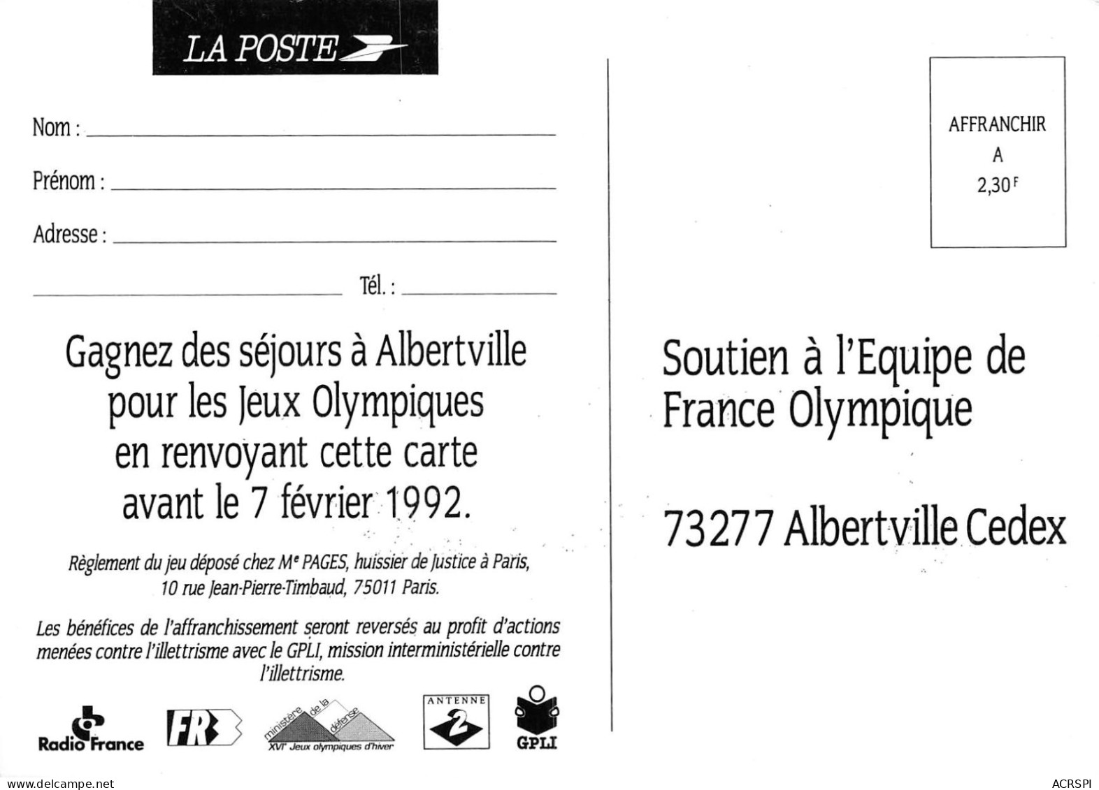 SKI Albertville 1992 JO D'hiver équipe De France   59 (scan Recto Verso)KEVREN0765 - Giochi Olimpici