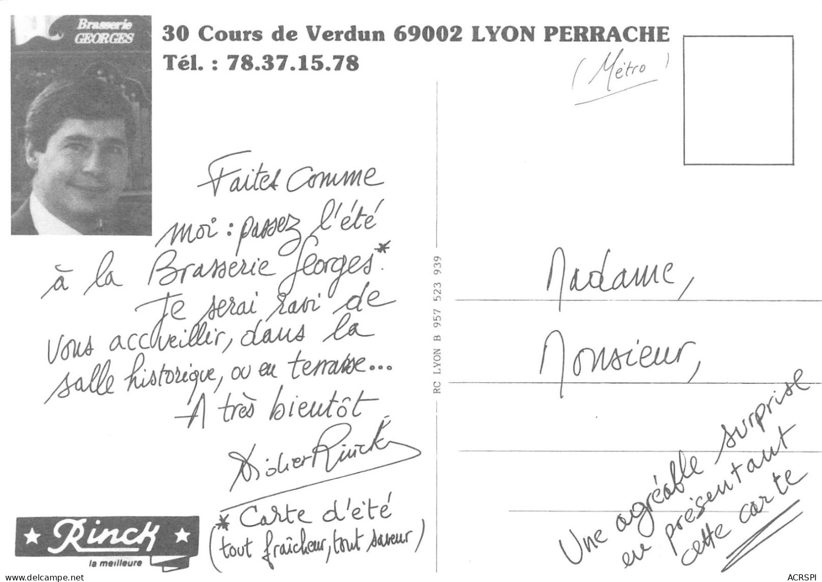 69 LYON Perrache BRASSERIE GEORGES 30 Cours Verdun PUB Publicité  60 (scan Recto Verso)KEVREN0763 - Lyon 2