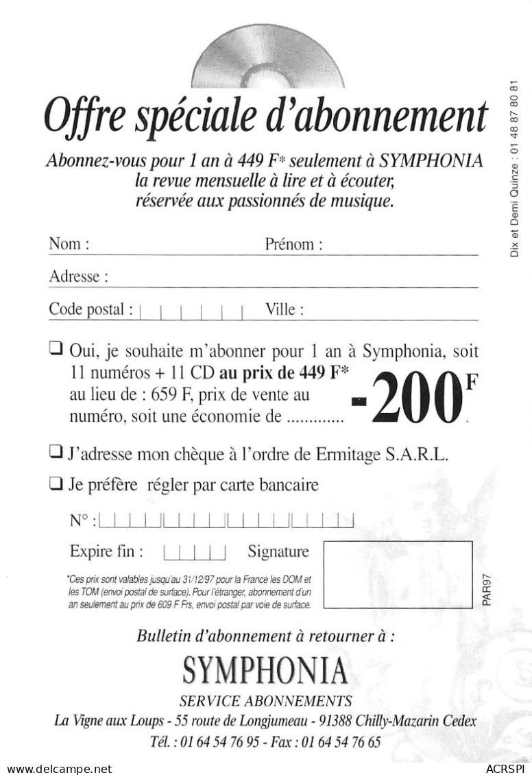 91 CHILLY MAZARIN Musicora Symphonia La Vigne Aux Loups 55 Route De Longjumeau   88 (scan Recto Verso)KEVREN0770 - Chilly Mazarin