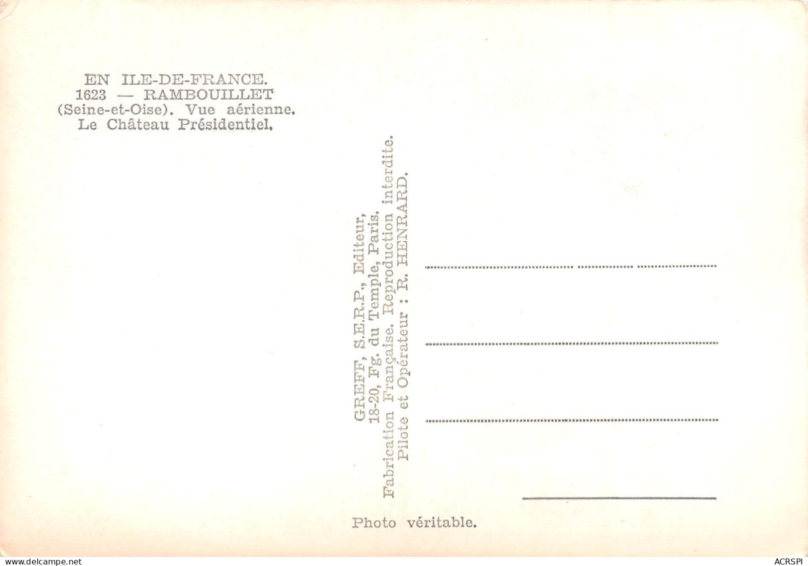 78  RAMBOUILLET Vue Aérienne Du Chateau Présidentiel   58 (scan Recto Verso)KEVREN0770 - Rambouillet (Kasteel)