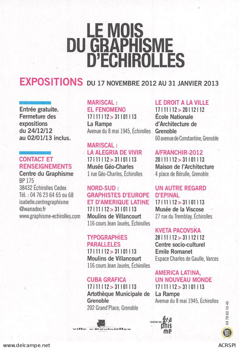 38 ECHIROLLES Le Mois Du Graphisme Janvier 2013 Expositions   32 (scan Recto Verso)KEVREN0768 - Echirolles