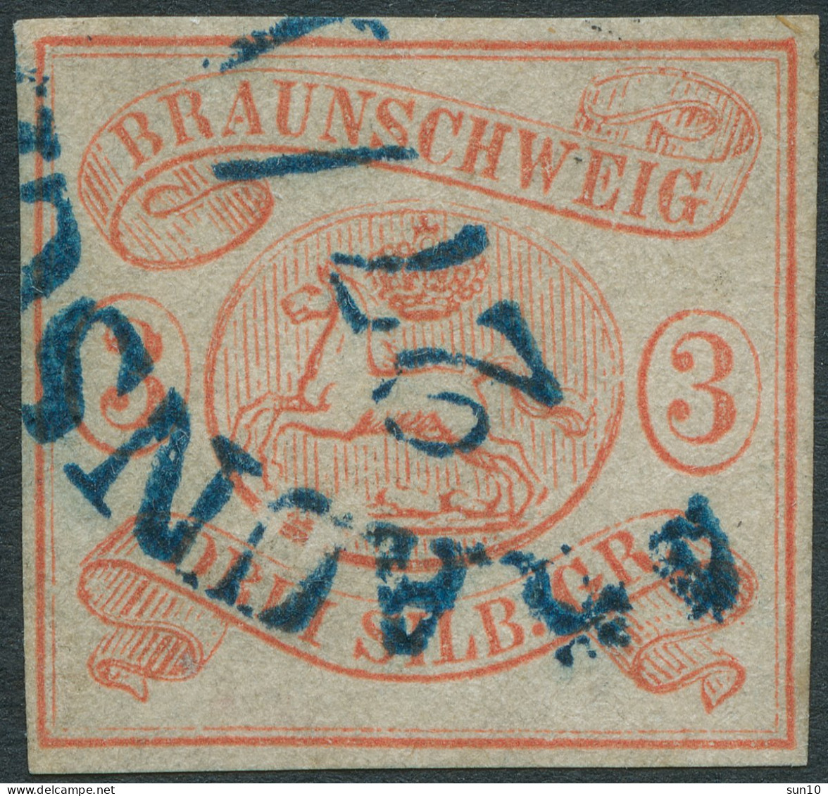 BRAUNSCHWEIG Um 1852, Nr. 3, 6 Sgr. GESTEMPELT BRAUNSCHWEIG, SIGN. Mi. 350,- - Braunschweig