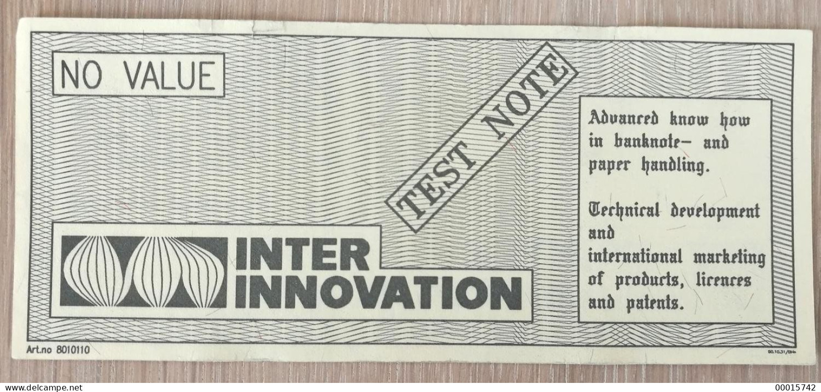INTER INNOVATIONS TEST BANKNOTE, WITH SWEDEN 5 Kr 1965-81 WATERMARK !  D-0756 - Sweden