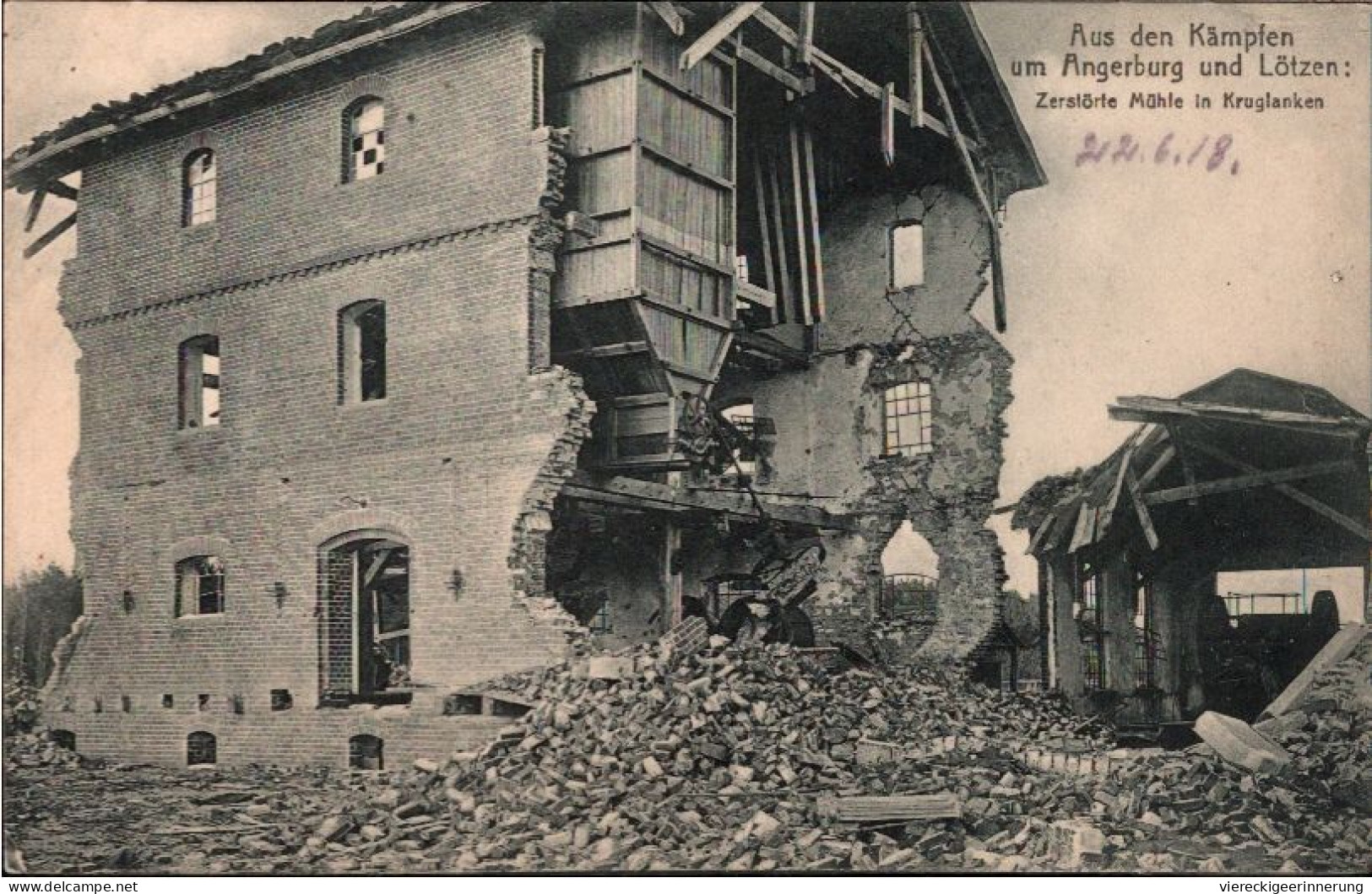 ! Alte Ansichtskarte Zerstörte Mühle In Kruglanken, Ostpreußen, 1. Weltkrieg, Bei Angerburg, Lötzen, 1918 - Ostpreussen