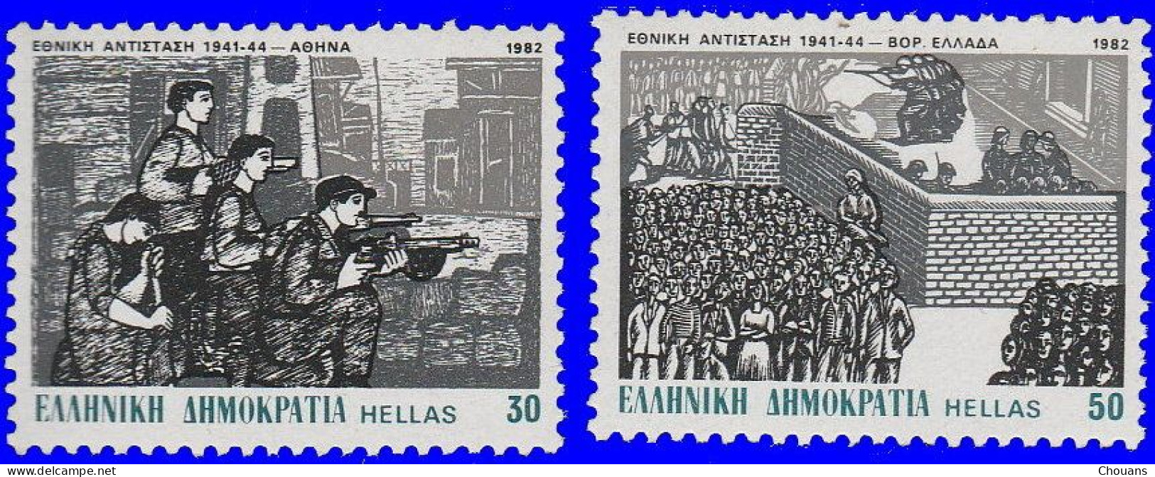 Grèce 1982. ~ YT 1479 + 80** - Hommage Résistance Nationale - Nuevos
