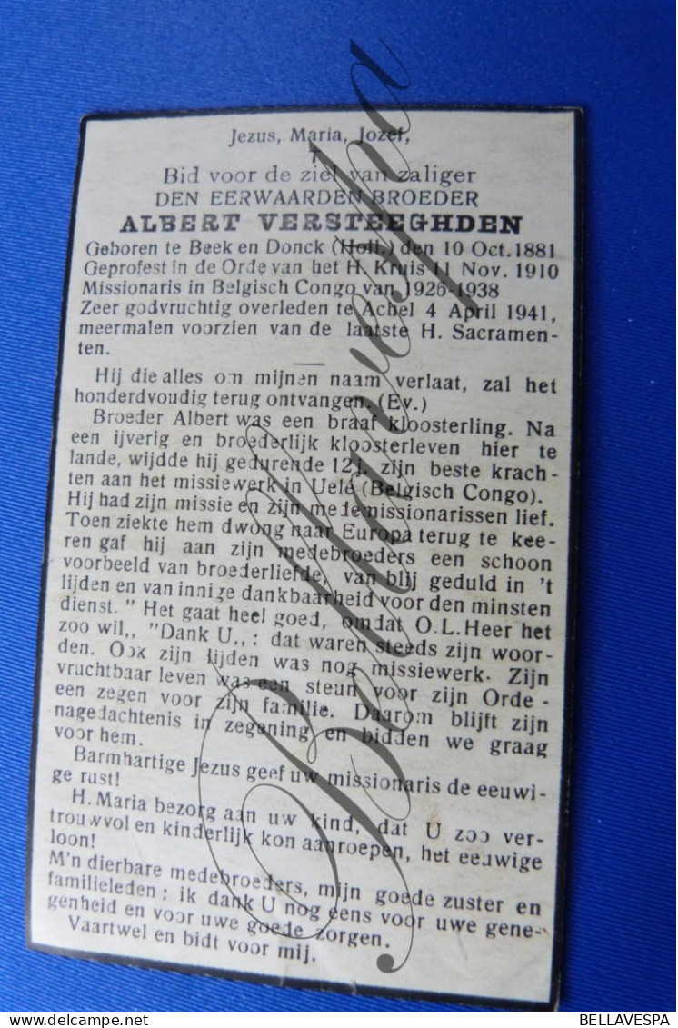 Albert VERSTEEFGHDEN Beek & Donk 1881 Missie Missionaris Belgisch Congo 1926-38  Achel 1941 Kruisheer - Obituary Notices