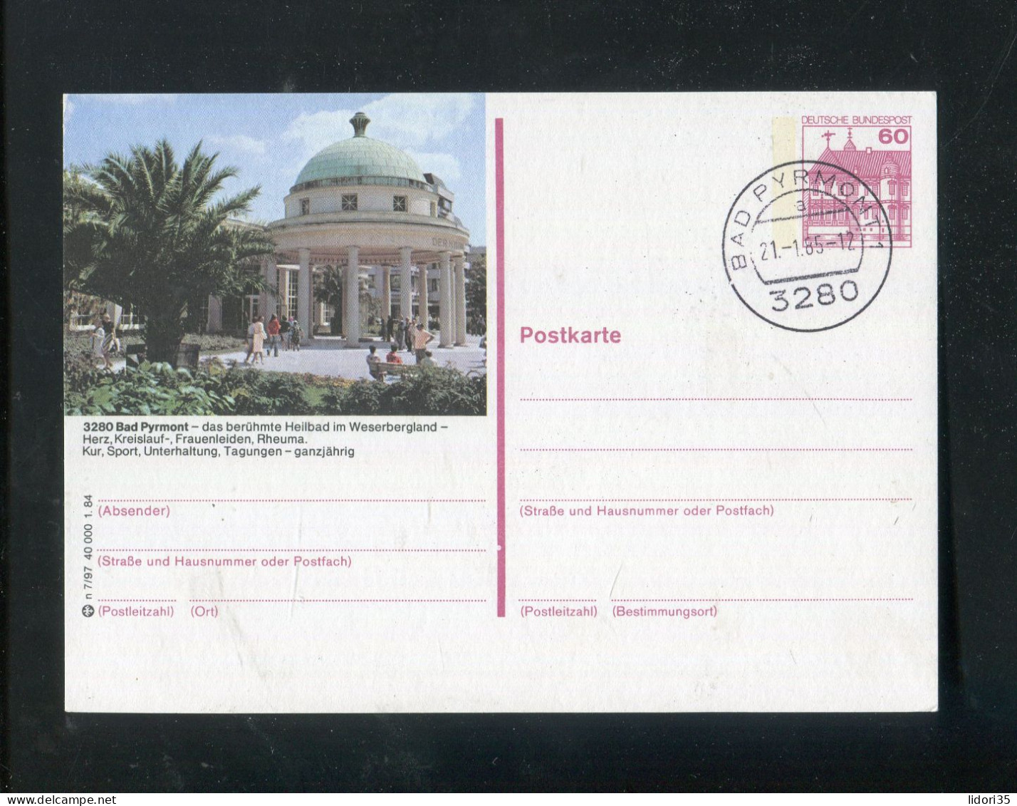 "BUNDESREPUBLIK DEUTSCHLAND" 1984, Bildpostkarte Mit Bildgleichem Stempel Ex "BAD PYRMONT" (L1071) - Cartes Postales Illustrées - Oblitérées