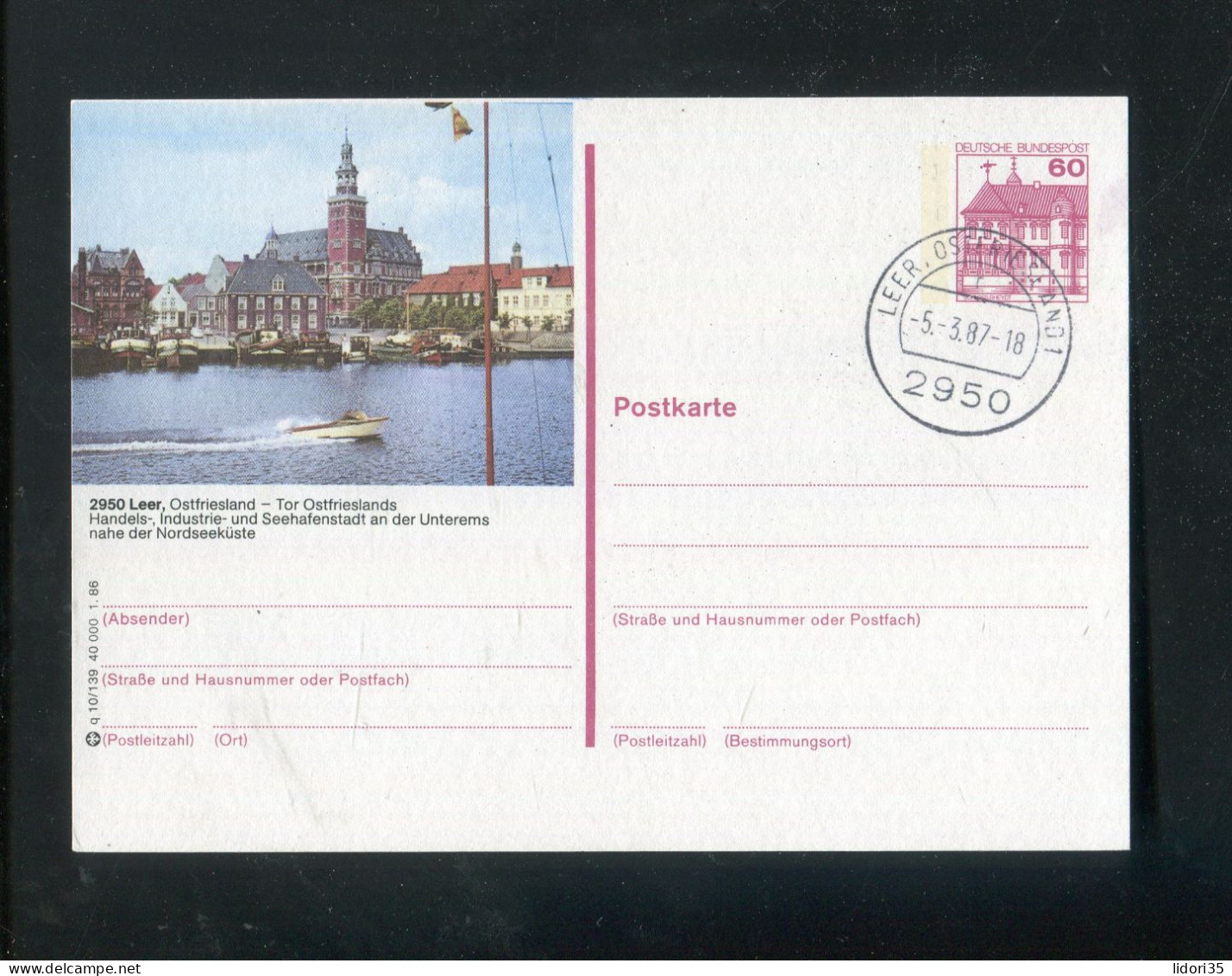 "BUNDESREPUBLIK DEUTSCHLAND" 1986, Bildpostkarte Mit Bildgleichem Stempel Ex "LEER" (L1072) - Cartes Postales Illustrées - Oblitérées