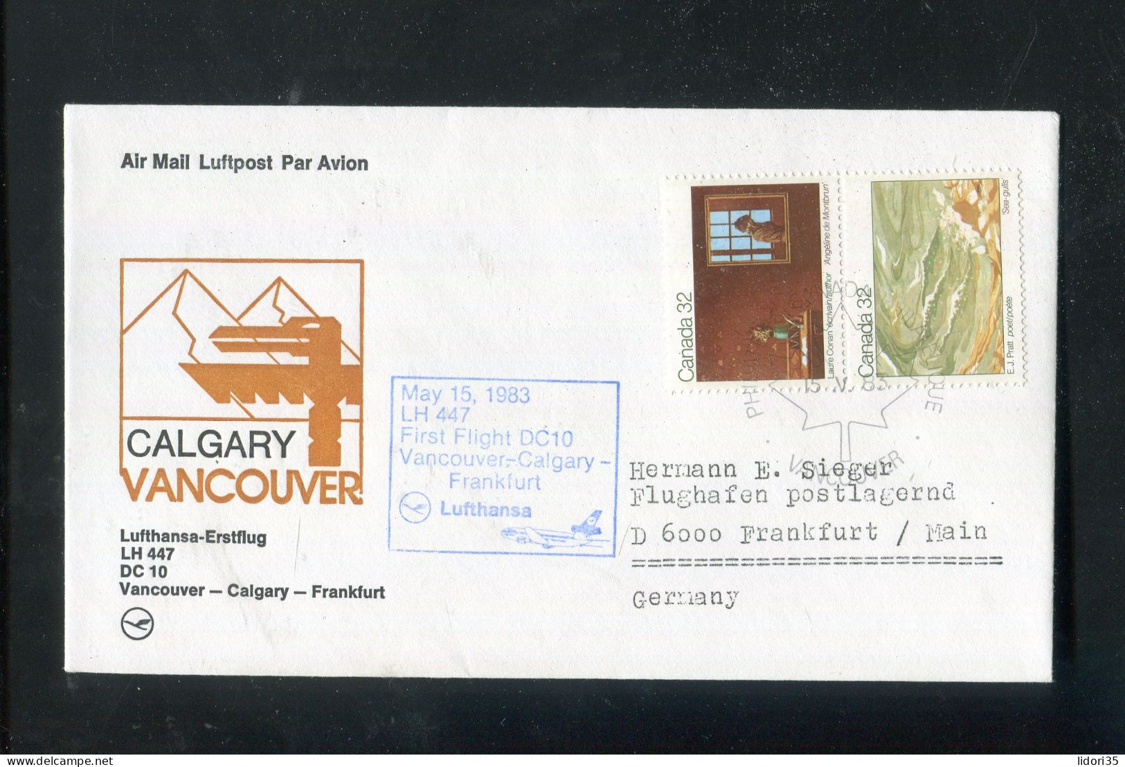 "KANADA" 1983, Erstflugbrief LH 447 Mit DC 10 "Calgary-Vancouver-Frankfurt" (L1073) - Airmail