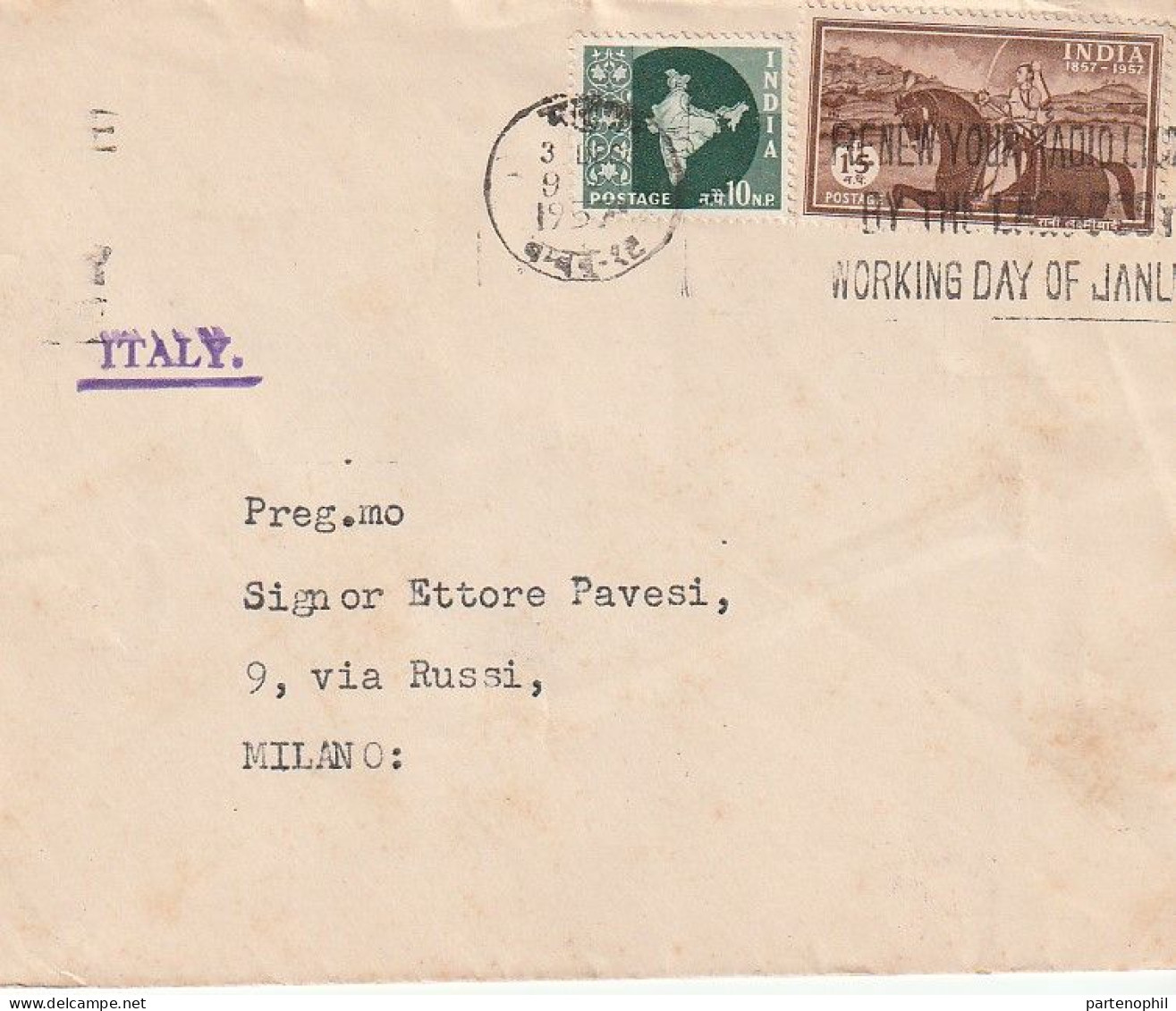 India Indien 1957 - Postgeschichte - Storia Postale - Histoire Postale - Storia Postale