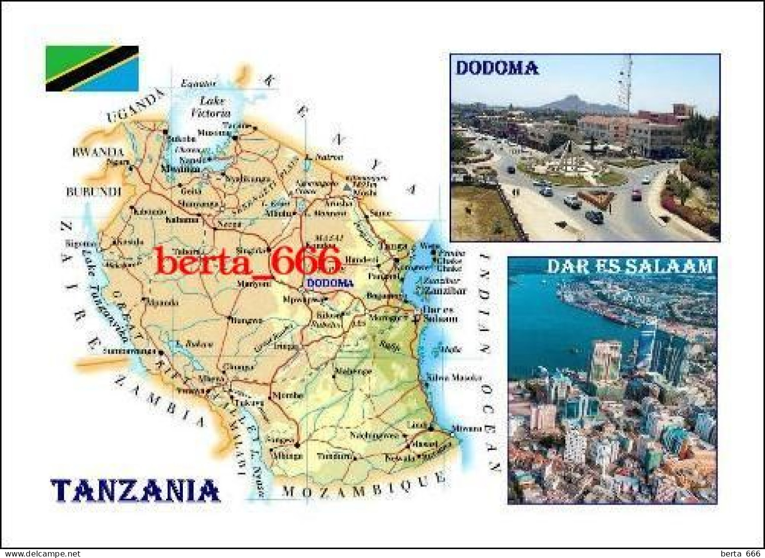 Tanzania Country Map New Postcard * Carte Geographique * Landkarte - Tanzania