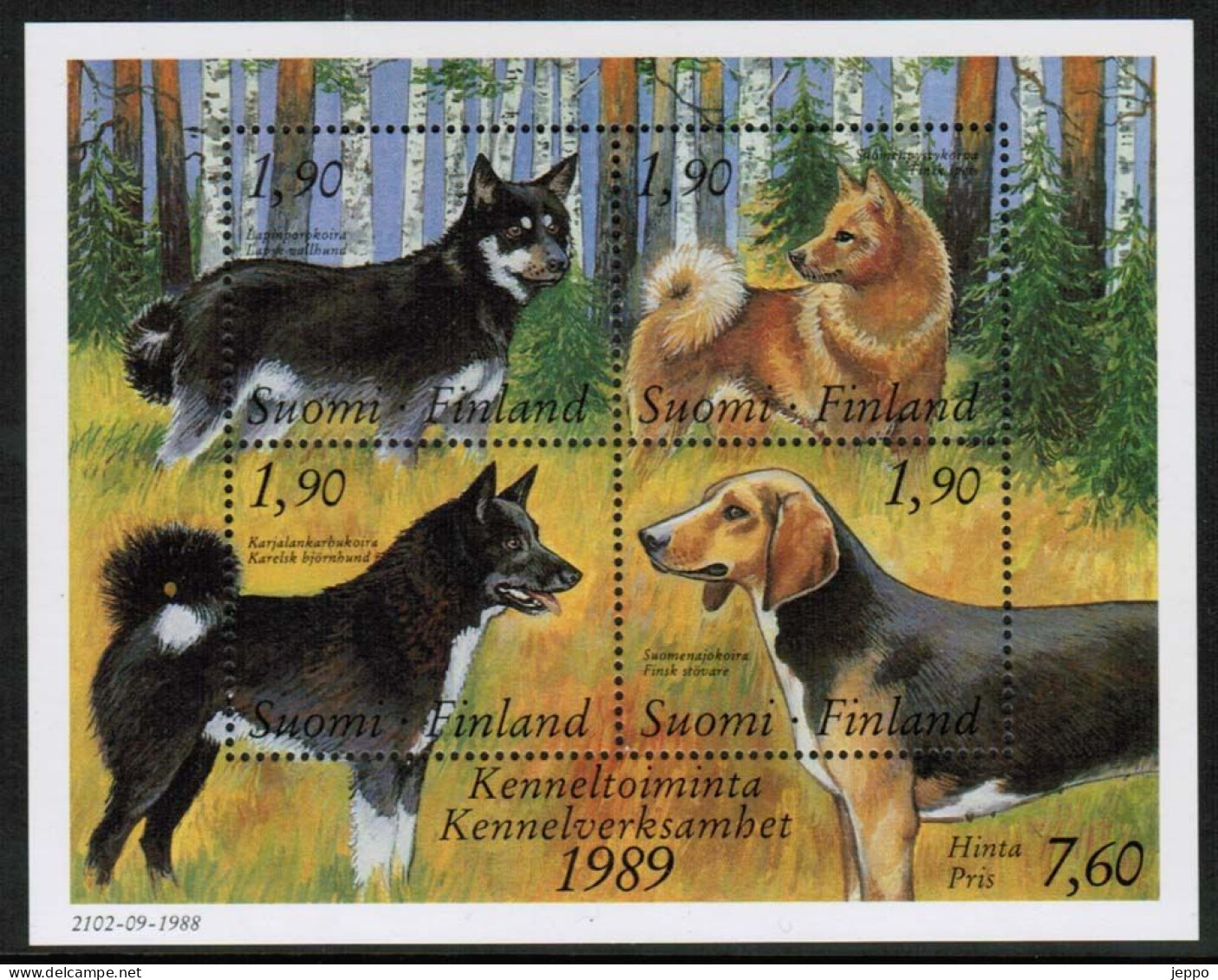 1989 Finland Michel Bl 5  Finnish Hunting Dogs MNH **. - Hojas Bloque