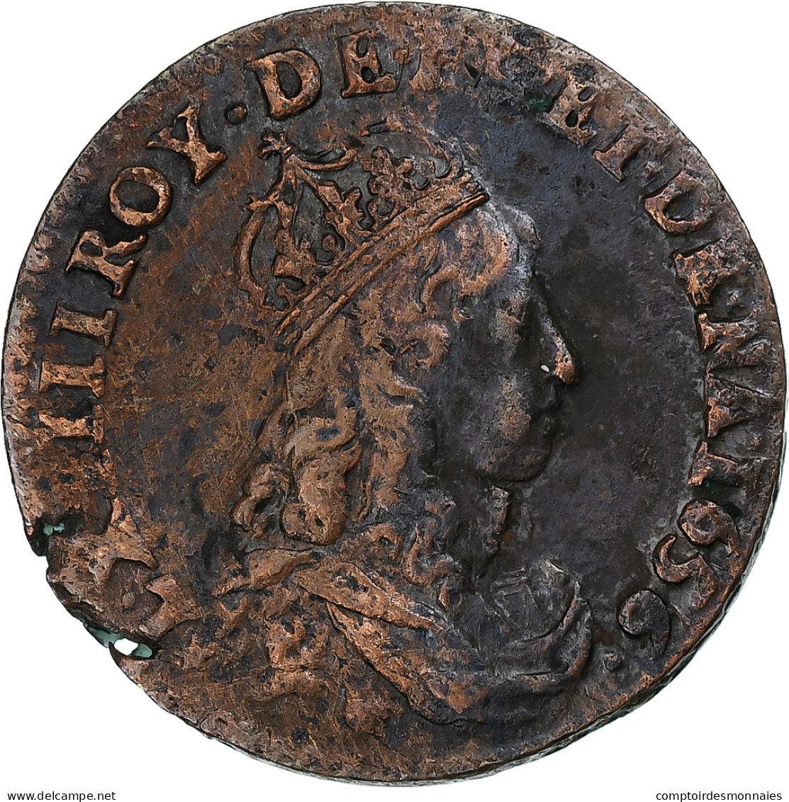 France, Louis XIV, Liard De France, 1656, Meung-sur-Loire, Cuivre, TTB+, C2G:84 - 1643-1715 Ludwig XIV.