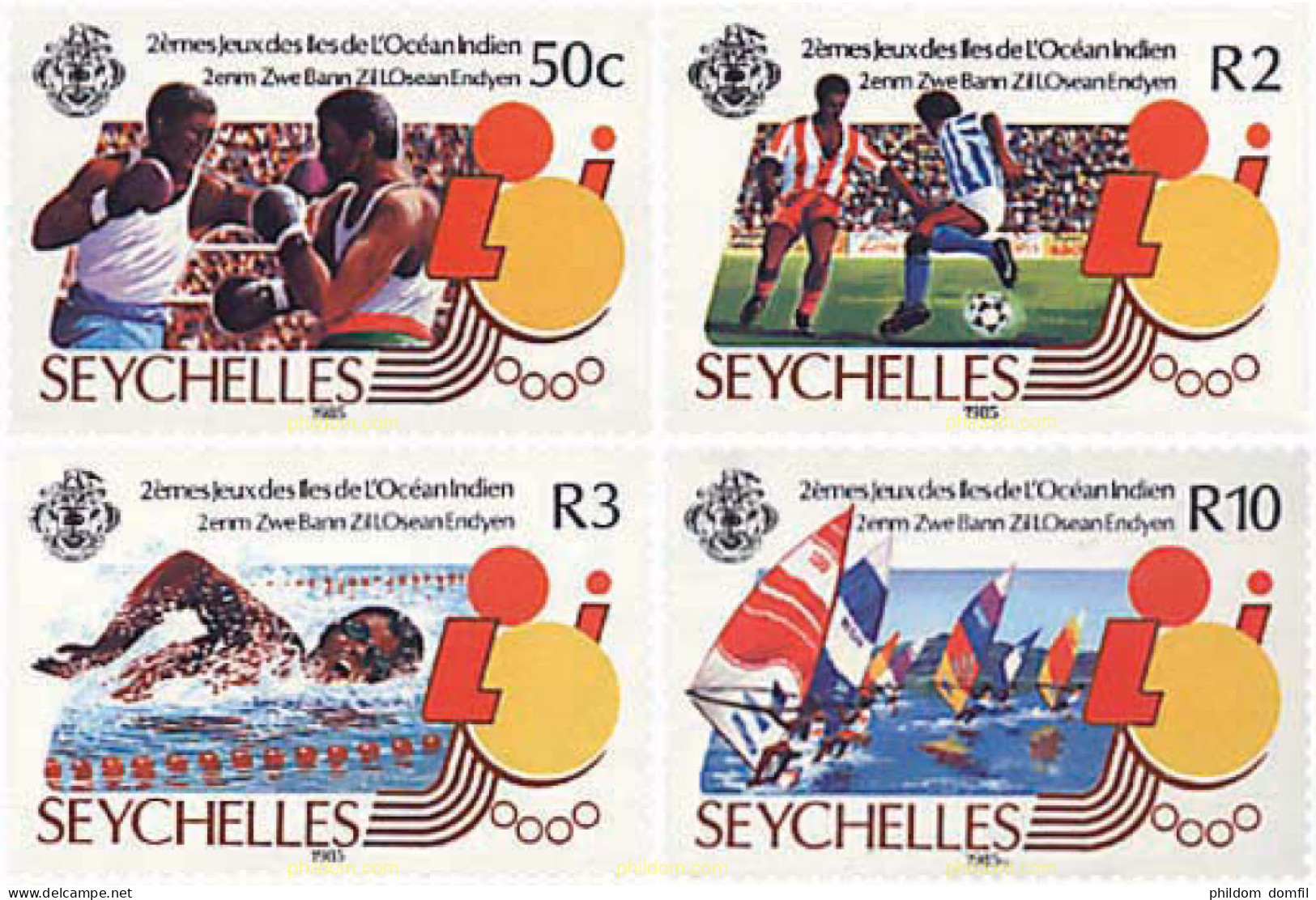 728985 HINGED SEYCHELLES 1985 2 JUEGOS DEPORTIVOS DEL OCEANO INDICO. - Seychellen (1976-...)