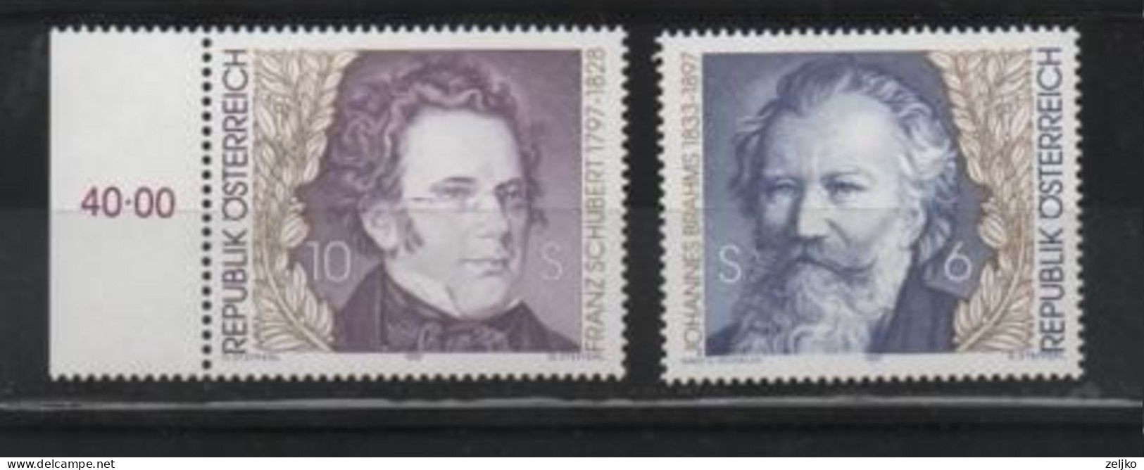 Austria 1997, Michel 2218 - 2219, Music, Brahms And Schubert - Musique