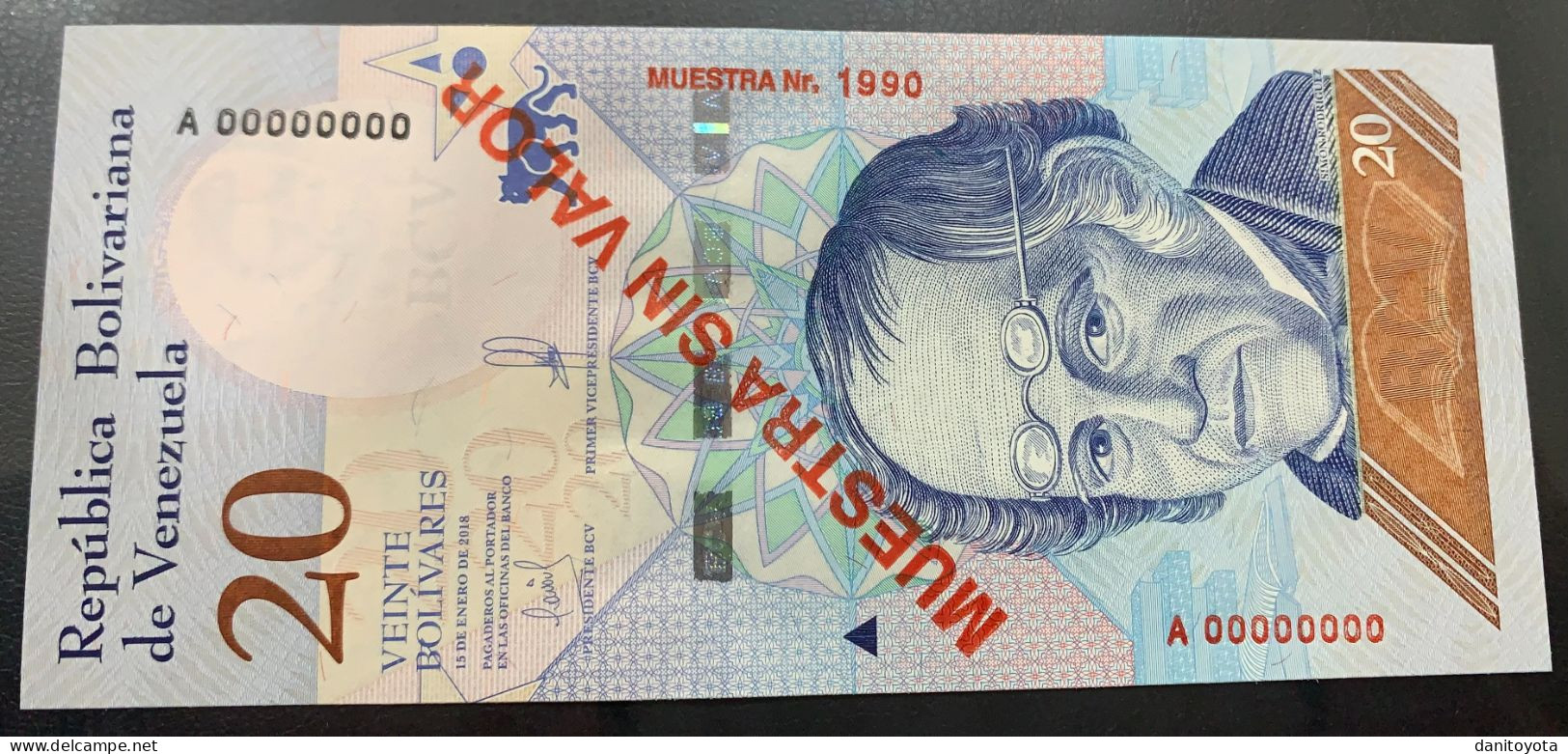 VENEZUELA. 20 BOLIVARES 15 ENERO 2018. SOBRECARGA "MUESTRA SIN VALOR". - Venezuela