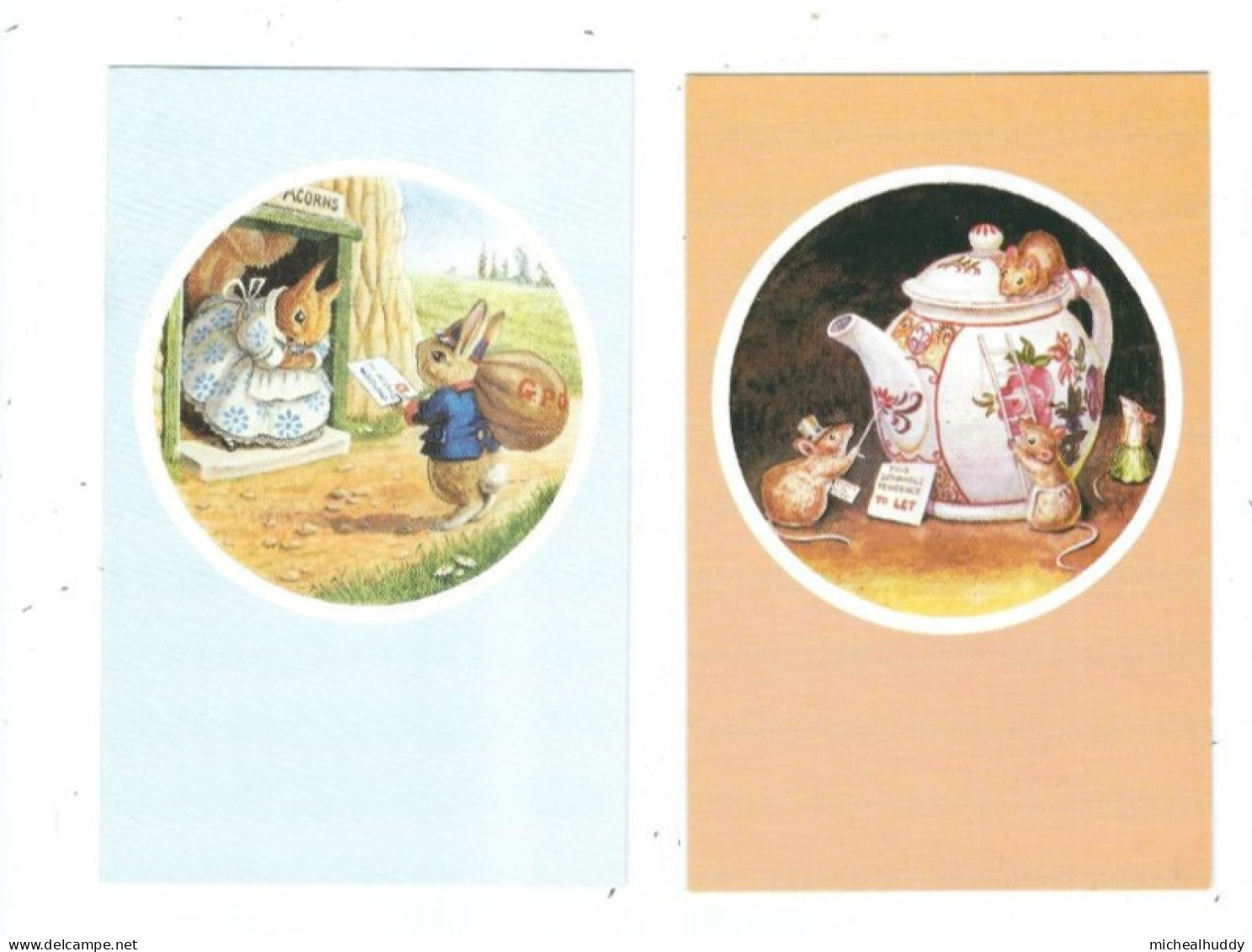 2 POSTCARDS    BY RACEY HELPS   TEAPOT TO LET  / LETTER  FOR MRS SQUIRREL - Märchen, Sagen & Legenden