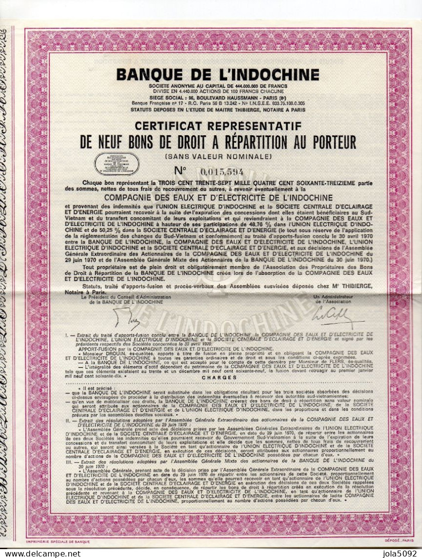 ACTION - Banque De L'INDOCHINE - Banco & Caja De Ahorros