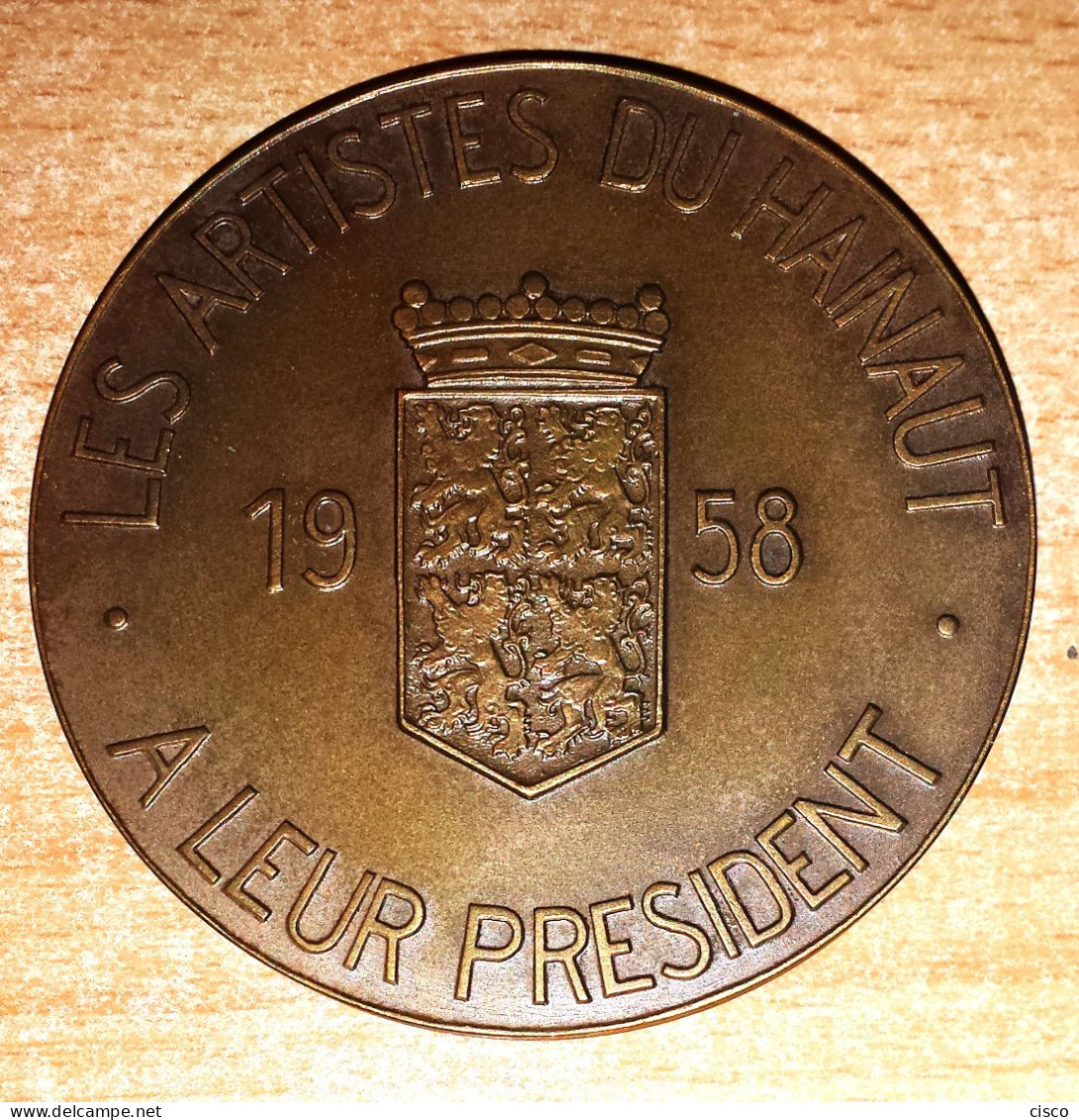 BELGIQUE Médaille Hommage à André Alexandre Président Des Artistes Du Hainaut 1958 Signée De Rouck - Monarquía / Nobleza