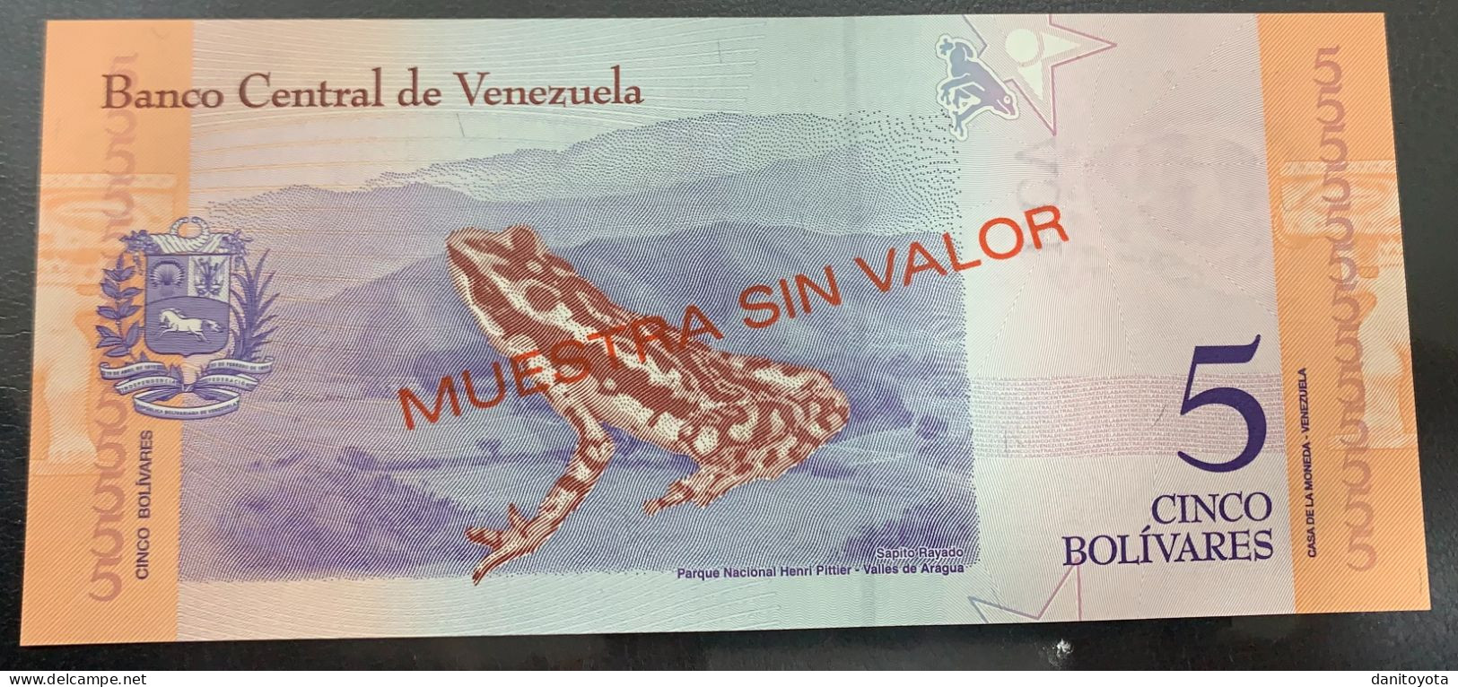 VENEZUELA. 5 BOLIVARES 15 ENERO 2018. SOBRECARGA "MUESTRA SIN VALOR" - Venezuela