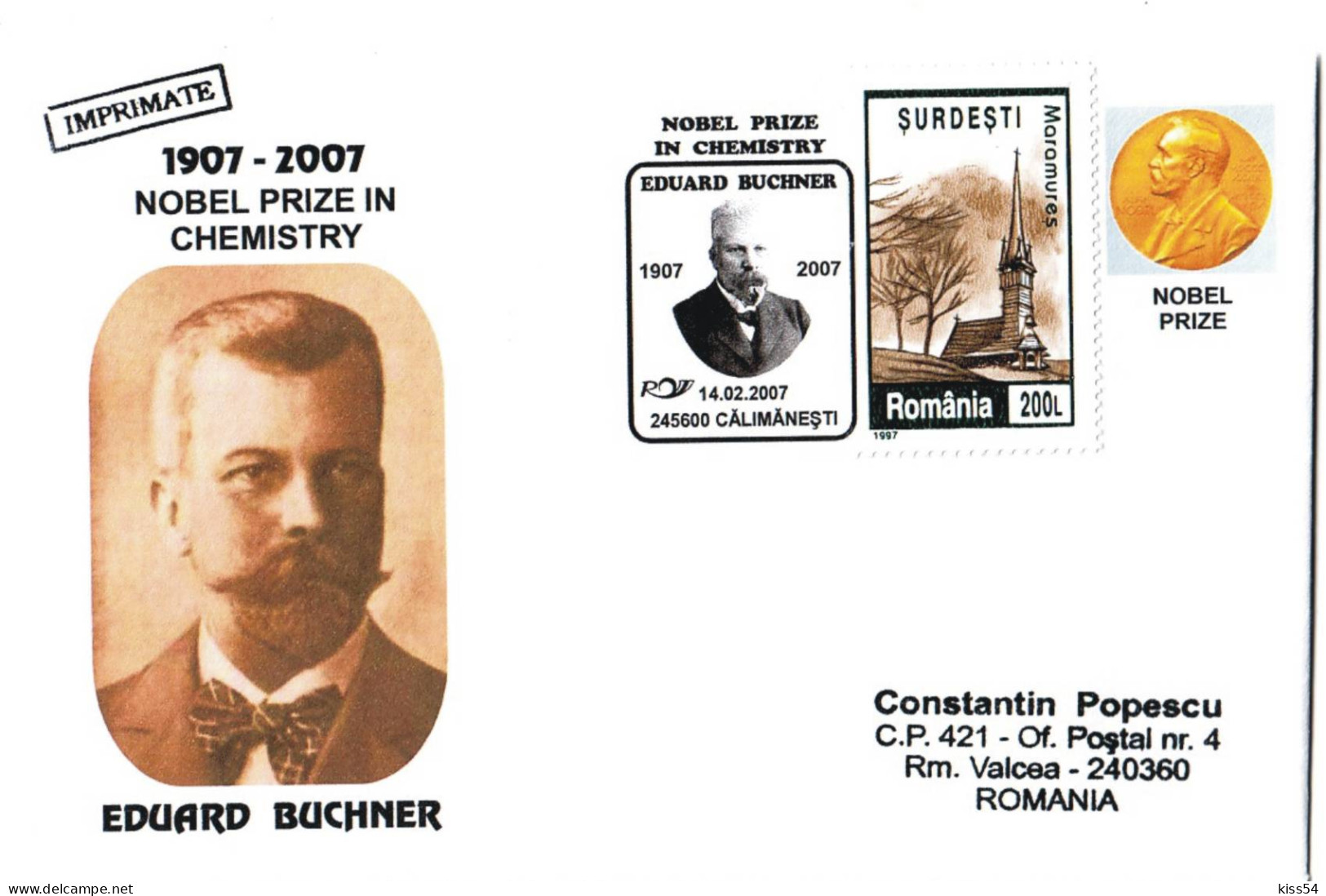 CV 29 - 418 EDUARD BUCHNER, Nobel Prize In Chemistry, Romania - Cover - Used - 2007 - Brieven En Documenten